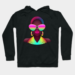 Retro African Woman Beautiful Pink Neon Black History Colorful Hoodie